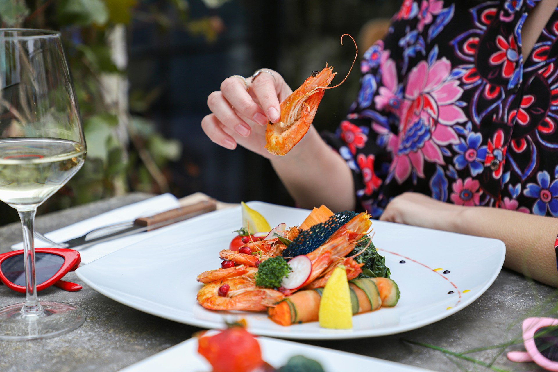seafood with wine